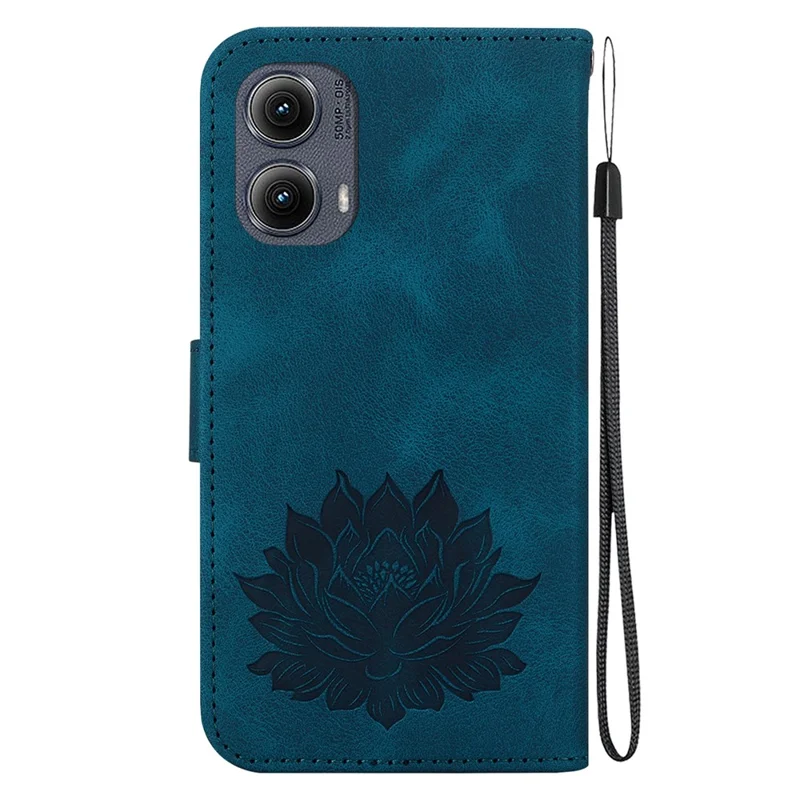 Pour Motorola Edge (2024) 5G Étui portefeuille pour téléphone Lotus Imprimer Étui en cuir debout - Bleu