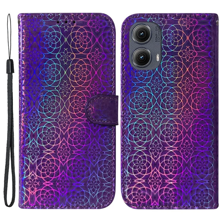 Pour Motorola Edge (2024) 5G Stand Case Dazzling Flower Leather Phone Cover - Violet