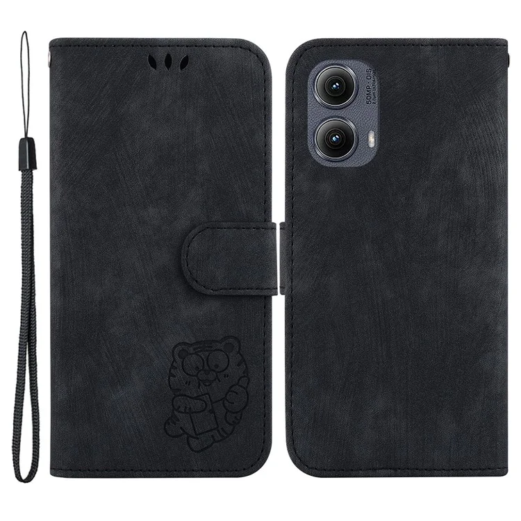 Für Motorola Edge (2024) 5G Stand Case Cute Tiger Imprint Leather Wallet Phone Cover - Schwarz