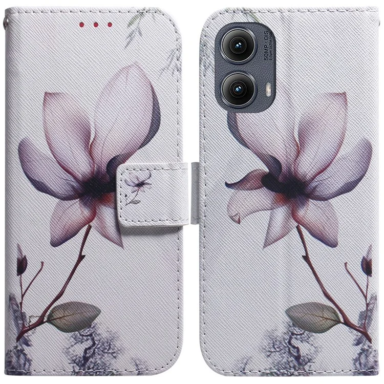 Für Motorola Edge (2024) 5G Wallet Case Pattern Print Leder Handyhülle - Rosa Blume