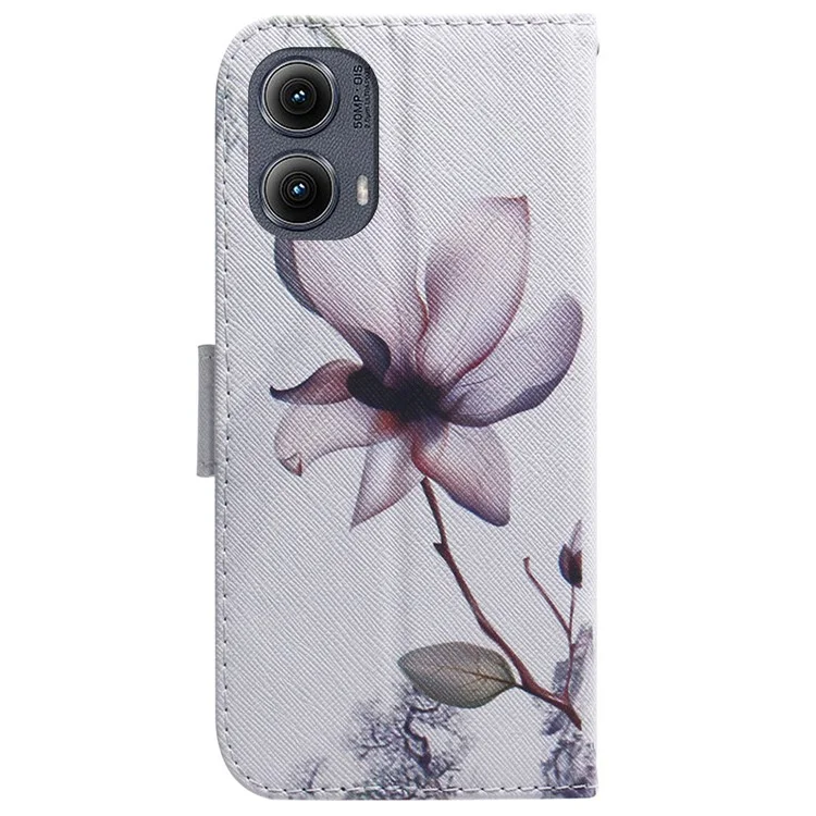 Für Motorola Edge (2024) 5G Wallet Case Pattern Print Leder Handyhülle - Rosa Blume