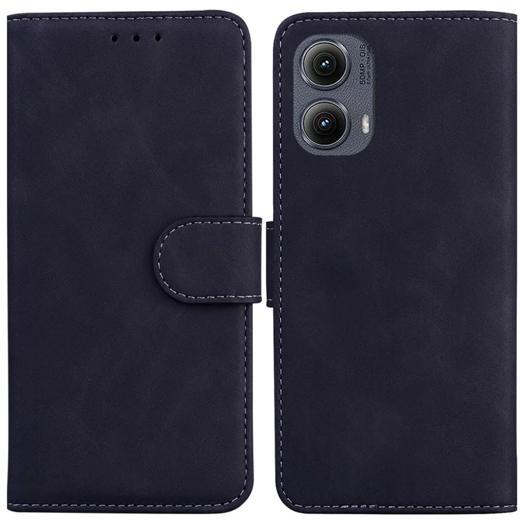 Für Motorola Edge (2024) 5G Wallet Case Einfarbiges Leder Handyhülle - Schwarz