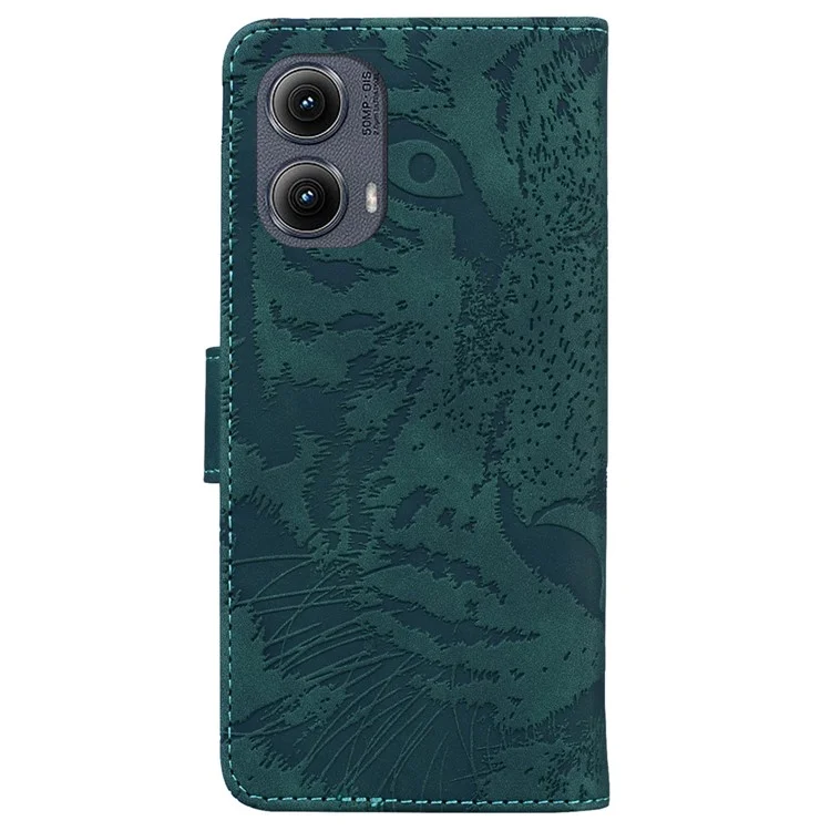 Für Motorola Edge (2024) 5G Stoßfeste Hülle Tiger Prägung Leder Brieftasche Handyhülle - Grün