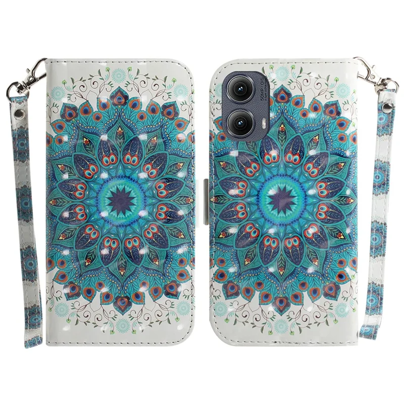Per Motorola Edge (2024) 5G Wallet Case 3D Pattern Print Leather Flip Phone Cover - Peacock Wreath