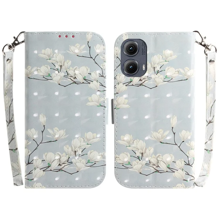 For Motorola Edge (2024) 5G Wallet Case 3D Pattern Print Leather Flip Phone Cover - Magnolia