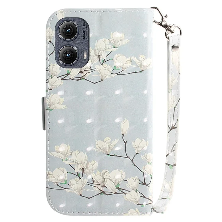 For Motorola Edge (2024) 5G Wallet Case 3D Pattern Print Leather Flip Phone Cover - Magnolia