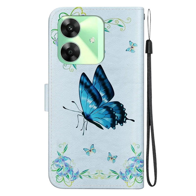 Para Realme C63 4G / C61 4G / Narzo N63 4G Funda Billetera Estampado de Patrones Funda de Teléfono de Cuero - Flor Azul de Mariposa