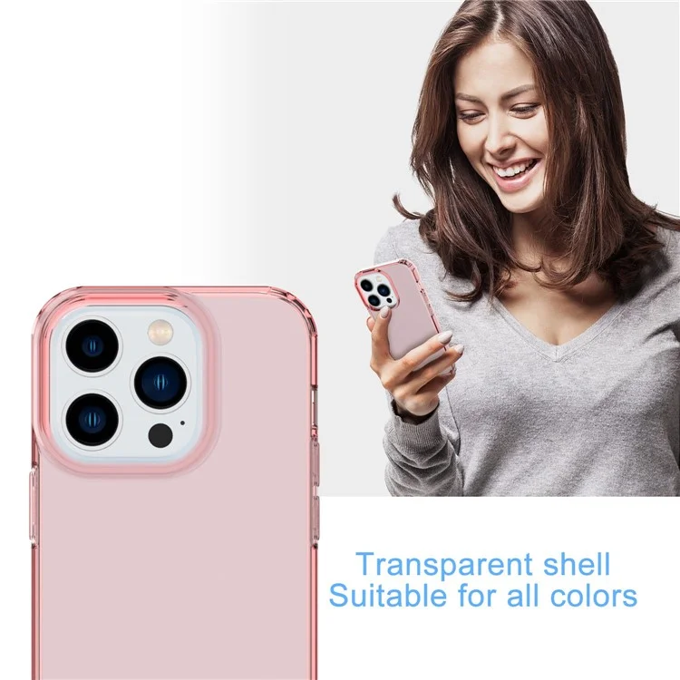 GW18 Pour Iphone 14 Pro Flexible TPU Clear Phone Back Back Case Épaississeur - Rose Transparent