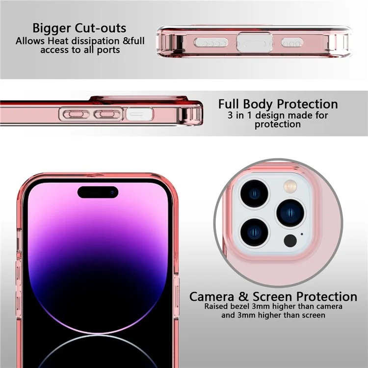 GW18 Pour Iphone 14 Pro Flexible TPU Clear Phone Back Back Case Épaississeur - Rose Transparent