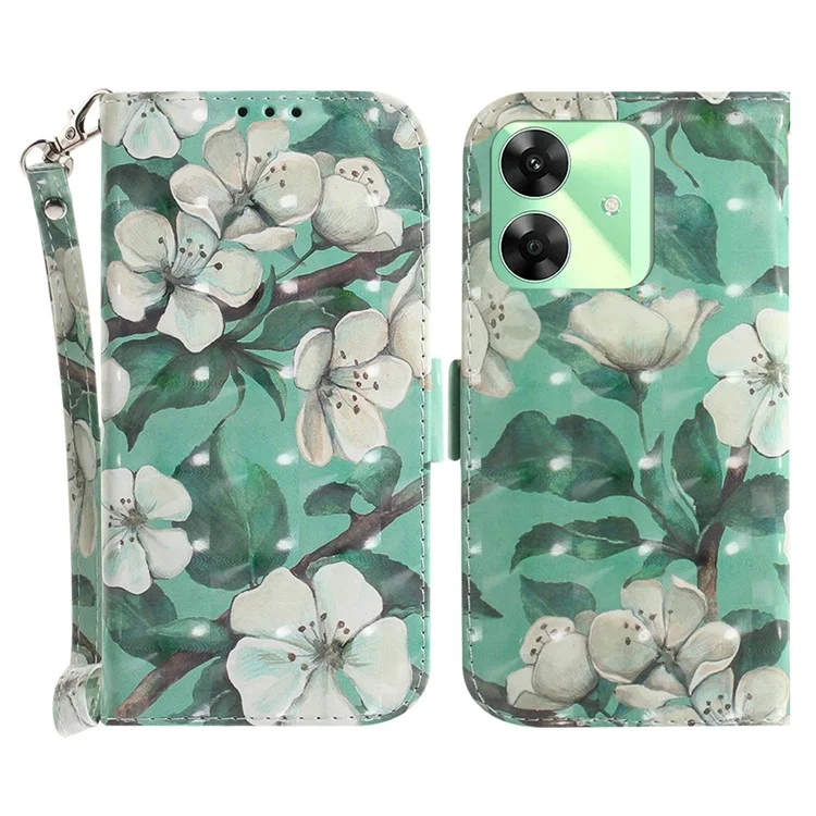 Per Realme C63 4G / C61 4G / Narzo N63 4G Wallet Case 3D Pattern Print Leather Phone Cover - Fiori ad acquerello