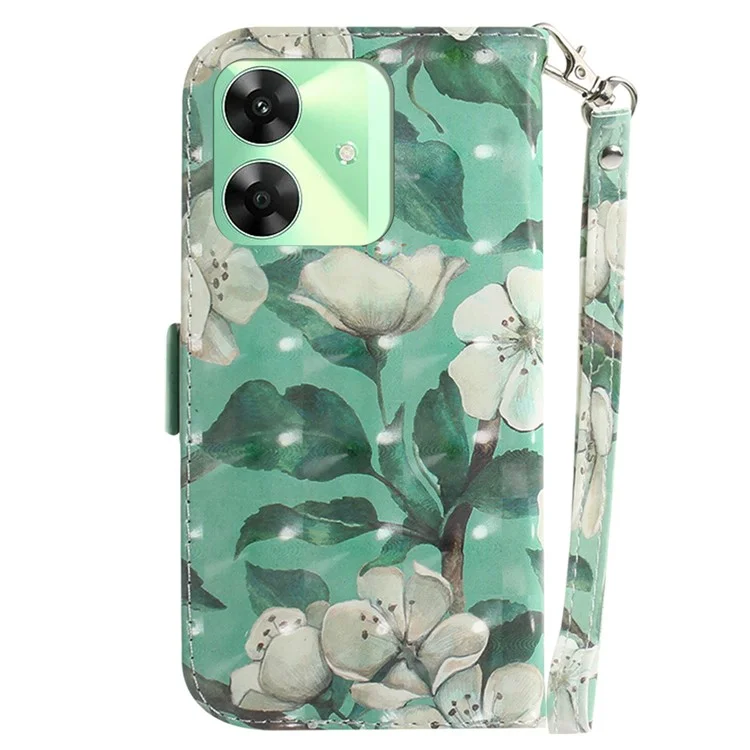 Per Realme C63 4G / C61 4G / Narzo N63 4G Wallet Case 3D Pattern Print Leather Phone Cover - Fiori ad acquerello