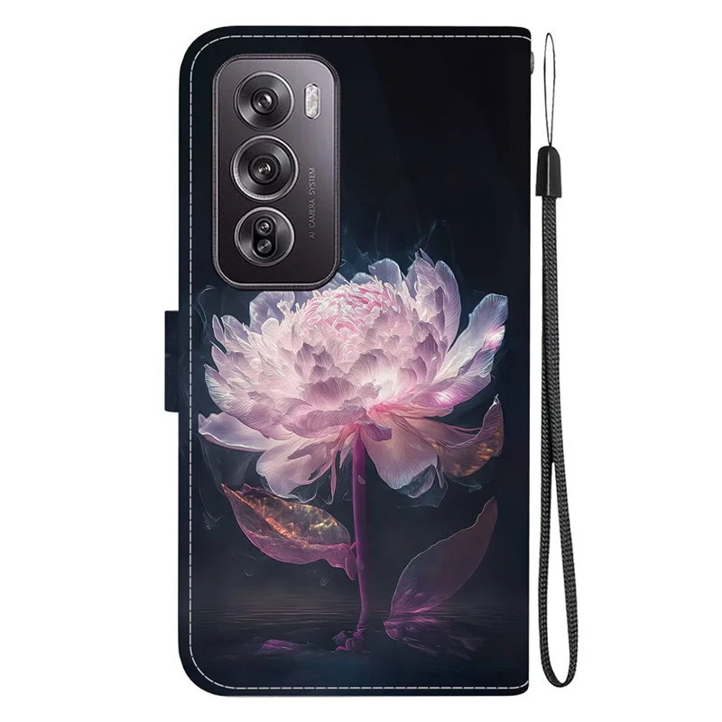 For Oppo Reno12 Pro 5G (Global) Wallet Case Pattern Print Leather Phone Cover - Purple Peony