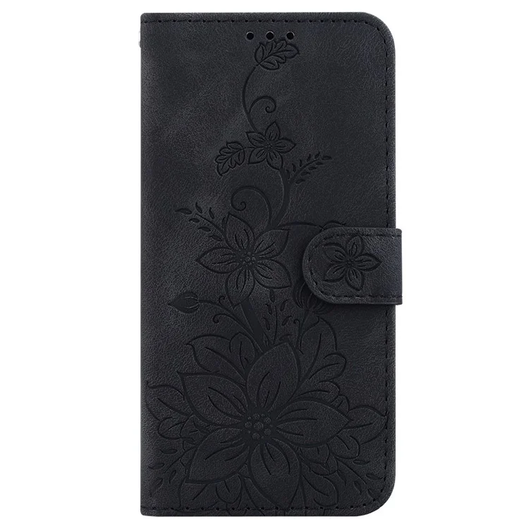 Per Oppo Reno12 Pro 5G (Global) Stand Case Lily Flower Imprint Leather Phone Cover - Nero
