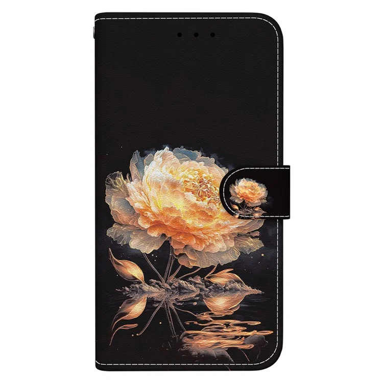 For Oppo Reno12 5G (Global) Case Leather Wallet Phone Cover Pattern Printing - Gold Peony