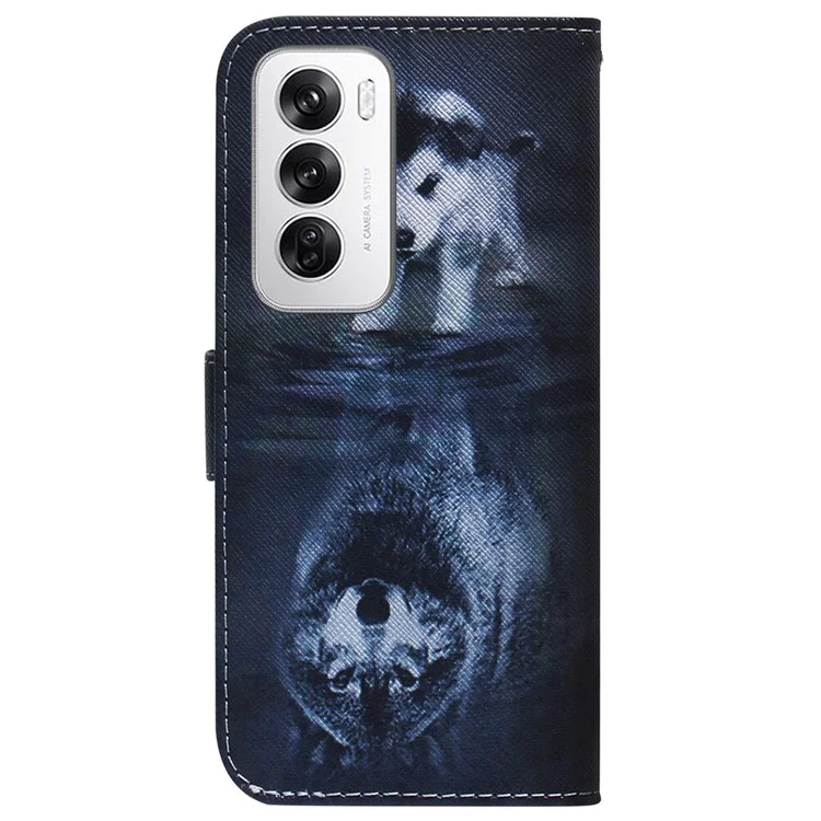 Per Oppo Reno12 5G (Global) Custodia Stampa Modello Portafoglio in Pelle Custodia per Telefono - Cane e Lupo