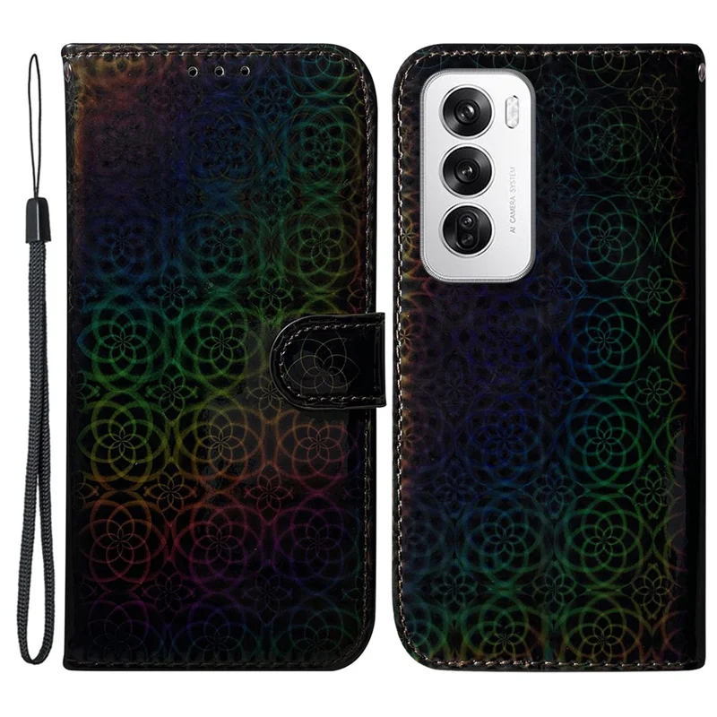 For Oppo Reno12 5G (Global) Case Dazzling Flower Leather Phone Cover with Stand - Black