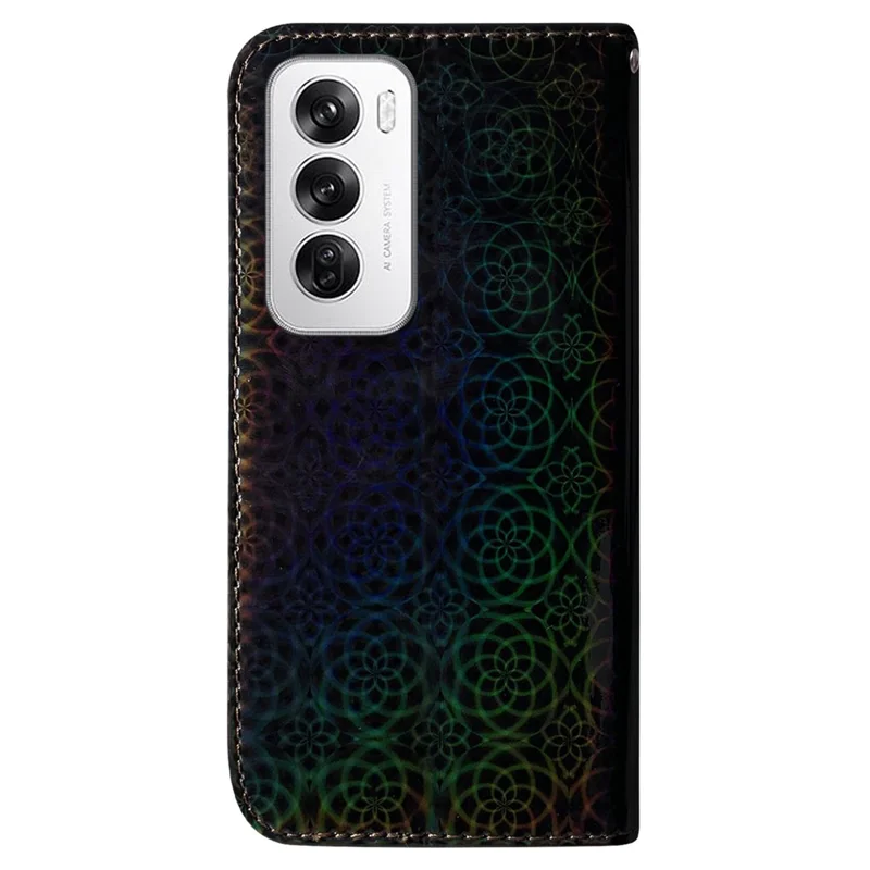 For Oppo Reno12 5G (Global) Case Dazzling Flower Leather Phone Cover with Stand - Black
