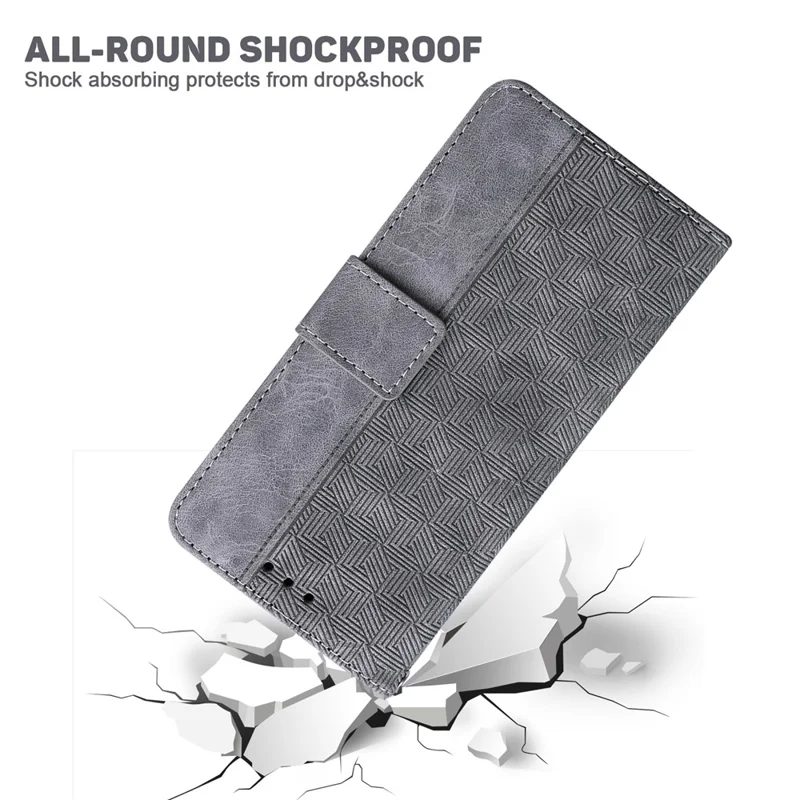 Para Oppo Reno12 5G (Global) Wallet Phone Case Geometry Pattern Leather Flip Cover - Cinza