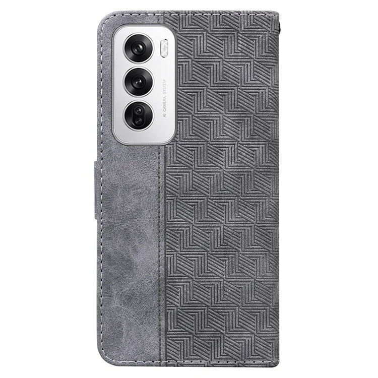 Para Oppo Reno12 5G (Global) Wallet Phone Case Geometry Pattern Leather Flip Cover - Cinza