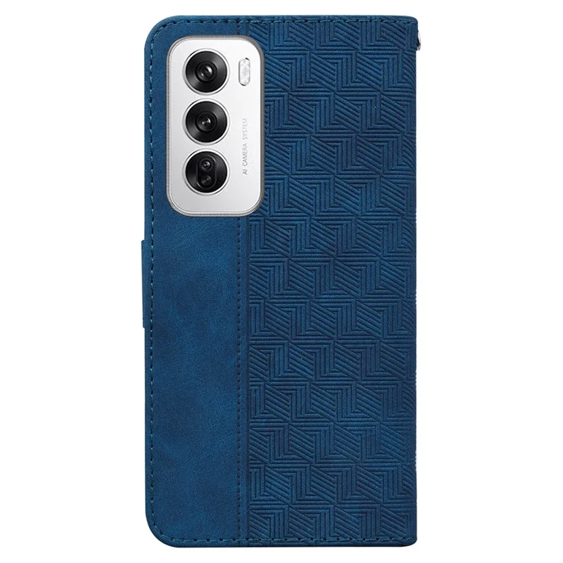 For Oppo Reno12 5G (Global) Wallet Phone Case Geometry Pattern Leather Flip Cover - Blue