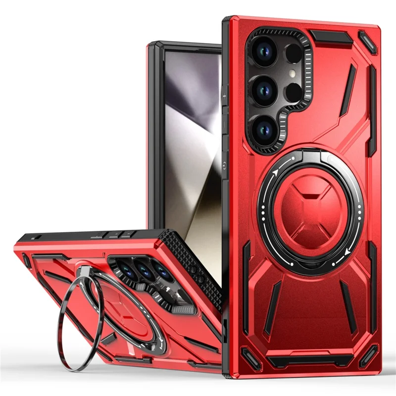 Pour Samsung Galaxy S24 Ultra Kickstand Case TPU+PC Phone Cover Compatible avec MagSafe - Rouge