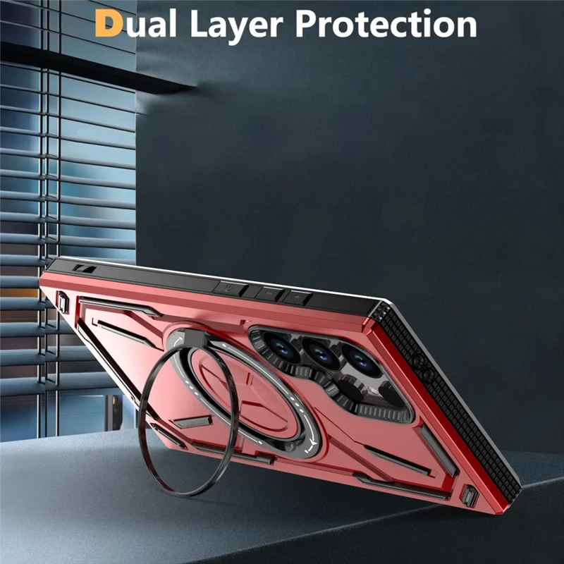 Pour Samsung Galaxy S24 Ultra Kickstand Case TPU+PC Phone Cover Compatible avec MagSafe - Rouge