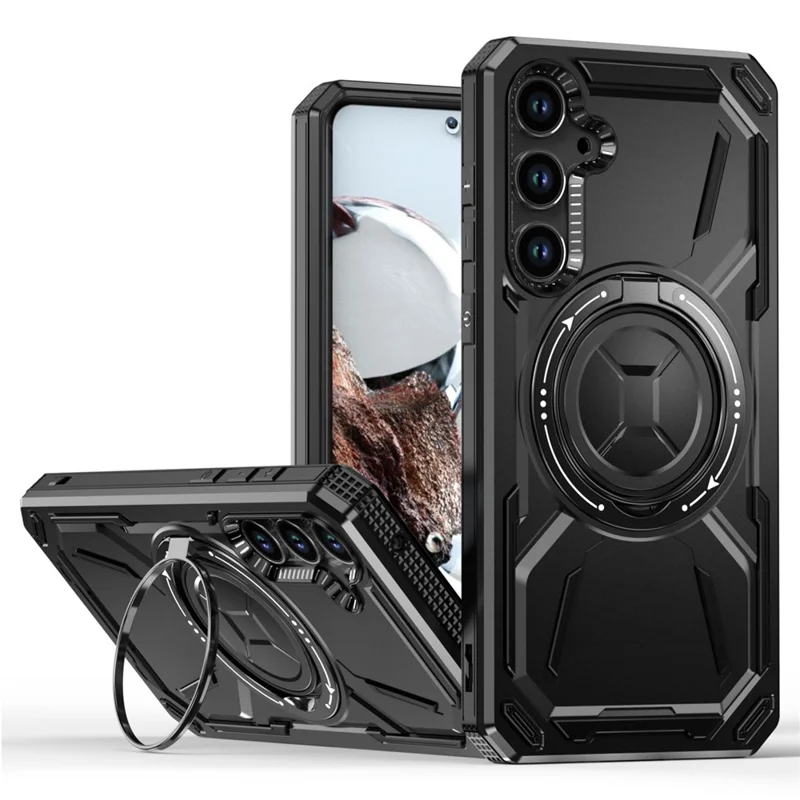 For Samsung Galaxy A35 5G Magnetic Case TPU+PC Kickstand Phone Cover - Black