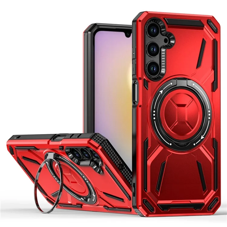 For Samsung Galaxy A25 5G (Global) (161.0 X 76.5 X 8.3mm) Magnetic Case Kickstand Hybrid Phone Cover - Red