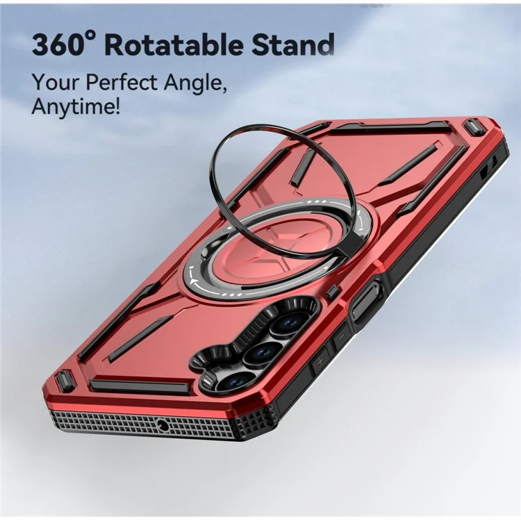 For Samsung Galaxy A25 5G (Global) (161.0 X 76.5 X 8.3mm) Magnetic Case Kickstand Hybrid Phone Cover - Red