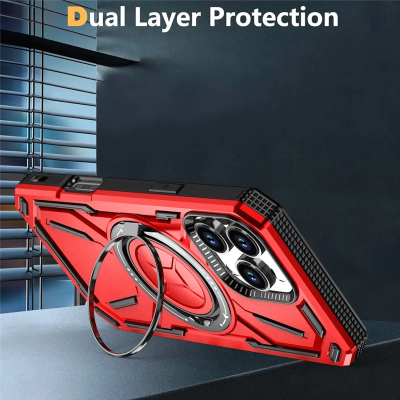 Pour iPhone 16 Pro Max Kickstand Case TPU+PC Magnetic Phone Cover - Rouge