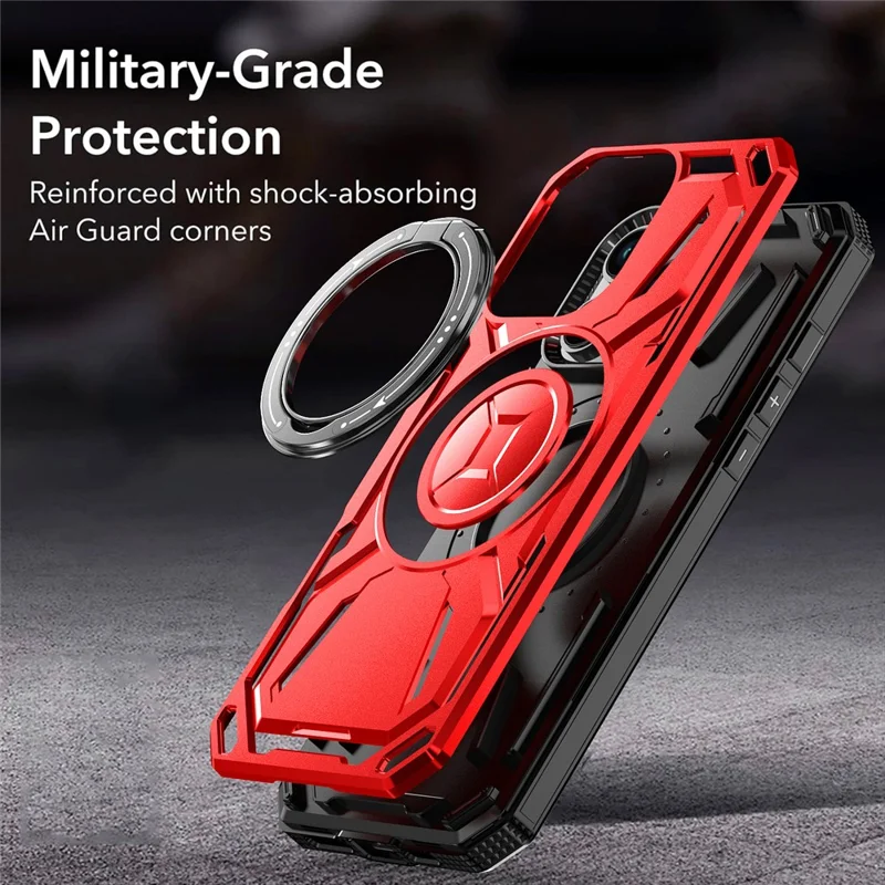 Pour iPhone 16 Pro Max Kickstand Case TPU+PC Magnetic Phone Cover - Rouge