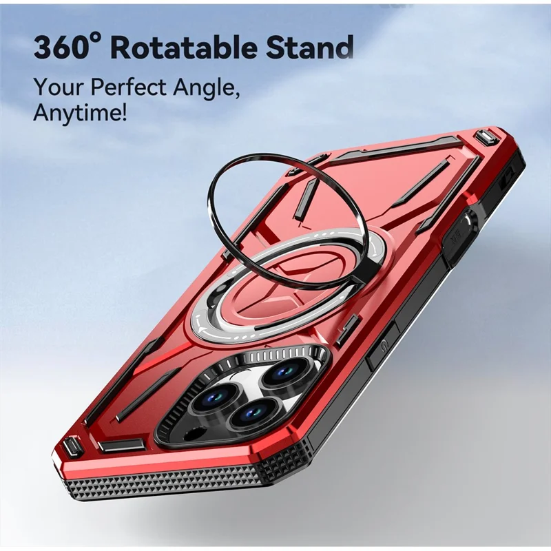 Pour iPhone 16 Pro Max Kickstand Case TPU+PC Magnetic Phone Cover - Rouge