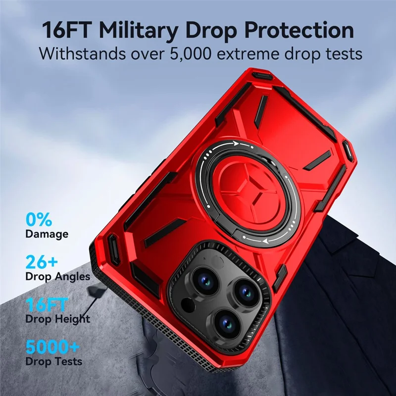 Pour iPhone 16 Pro Max Kickstand Case TPU+PC Magnetic Phone Cover - Rouge