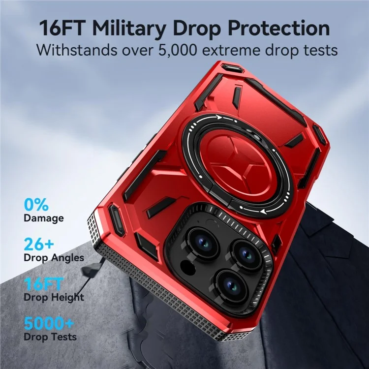 Funda para iPhone 16 Pro de TPU+PC con tapa magnética y soporte - Roja