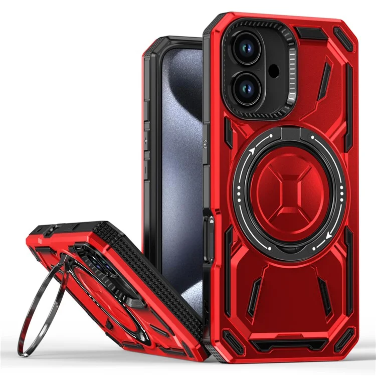 Étui magnétique pour iPhone 16 en TPU + PC avec support - Rouge