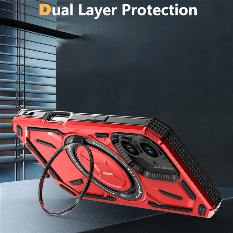 Étui magnétique pour iPhone 16 en TPU + PC avec support - Rouge