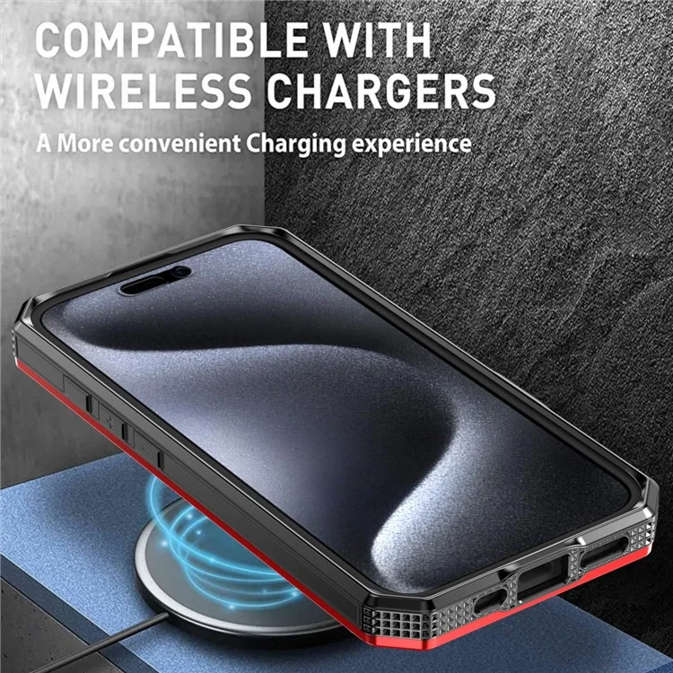 Étui magnétique pour iPhone 16 en TPU + PC avec support - Rouge