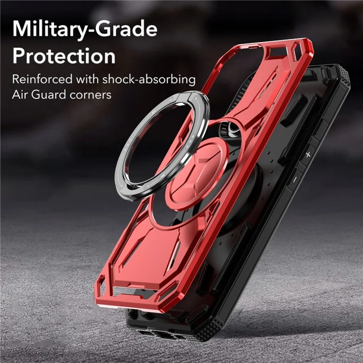 Étui magnétique pour iPhone 16 en TPU + PC avec support - Rouge