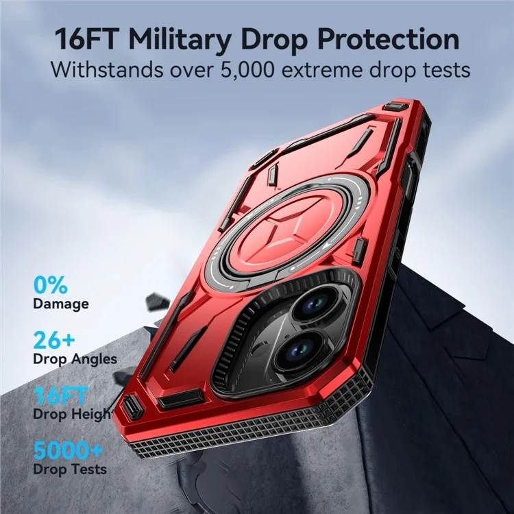 Étui magnétique pour iPhone 16 en TPU + PC avec support - Rouge