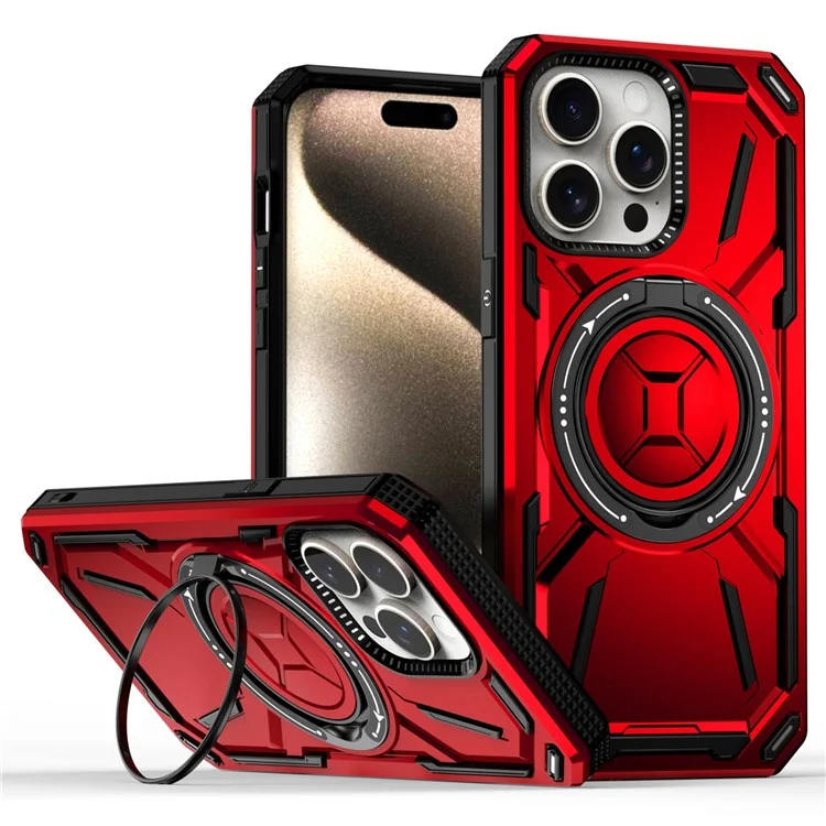 For iPhone 15 Pro Max Magnetic Case Hybrid Phone Cover with Kickstand - Red