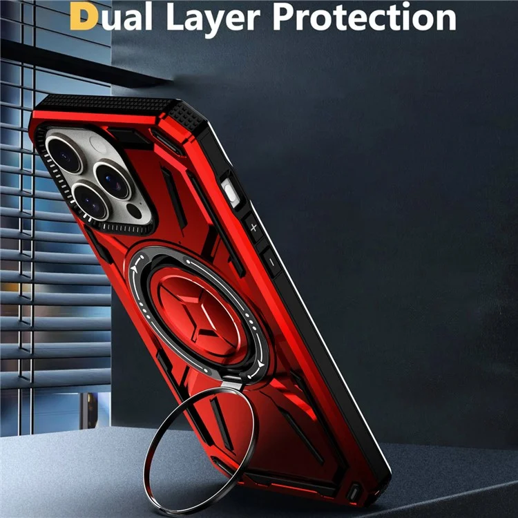 For iPhone 15 Pro Max Magnetic Case Hybrid Phone Cover with Kickstand - Red