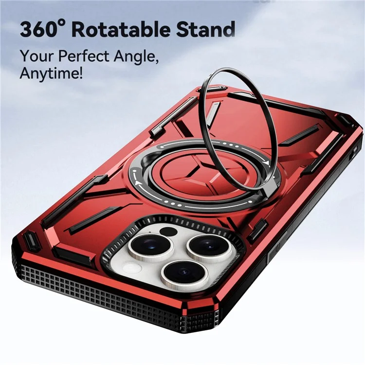 For iPhone 15 Pro Max Magnetic Case Hybrid Phone Cover with Kickstand - Red