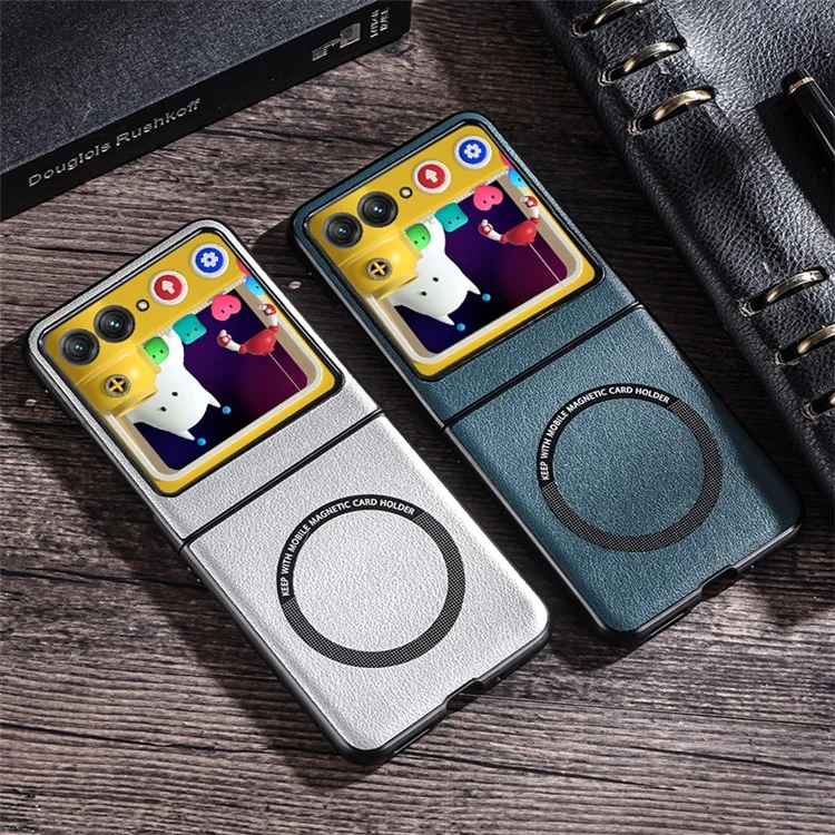 Чехол Для Motorola Razr 50 5G, совместимый с MagSafe, кожаный+ПК, черный