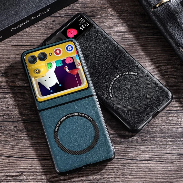 Чехол Для Motorola Razr 50 5G, совместимый с MagSafe, кожаный+ПК, черный