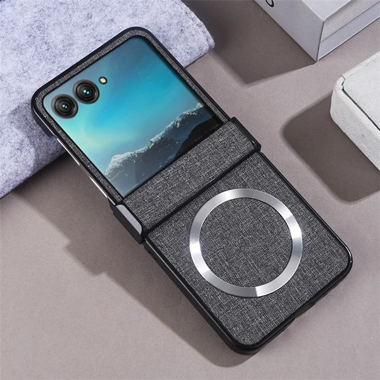 Para Motorola Razr 50 5G Funda Magnética con Diseño de Bisagra Cubierta de PC+Tela para Teléfono - Gris