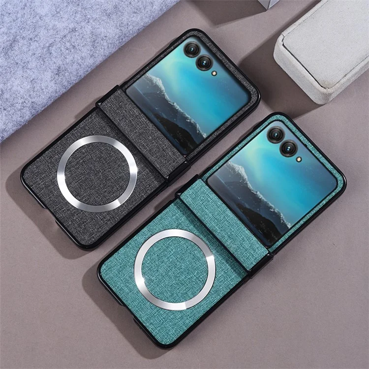 Para Motorola Razr 50 5G Funda Magnética con Diseño de Bisagra Cubierta de PC+Tela para Teléfono - Gris