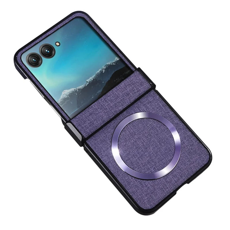 Magnetic Case For Motorola Razr 70 / 60 / 50 5G / Razr 2026 / 2025 / 2024 Hinge Design PC+Cloth Phone Cover - Purple