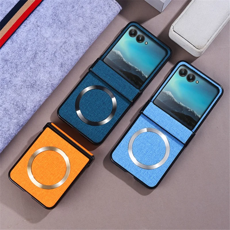 Magnetic Case For Motorola Razr 70 / 60 / 50 5G / Razr 2026 / 2025 / 2024 Hinge Design PC+Cloth Phone Cover - Purple