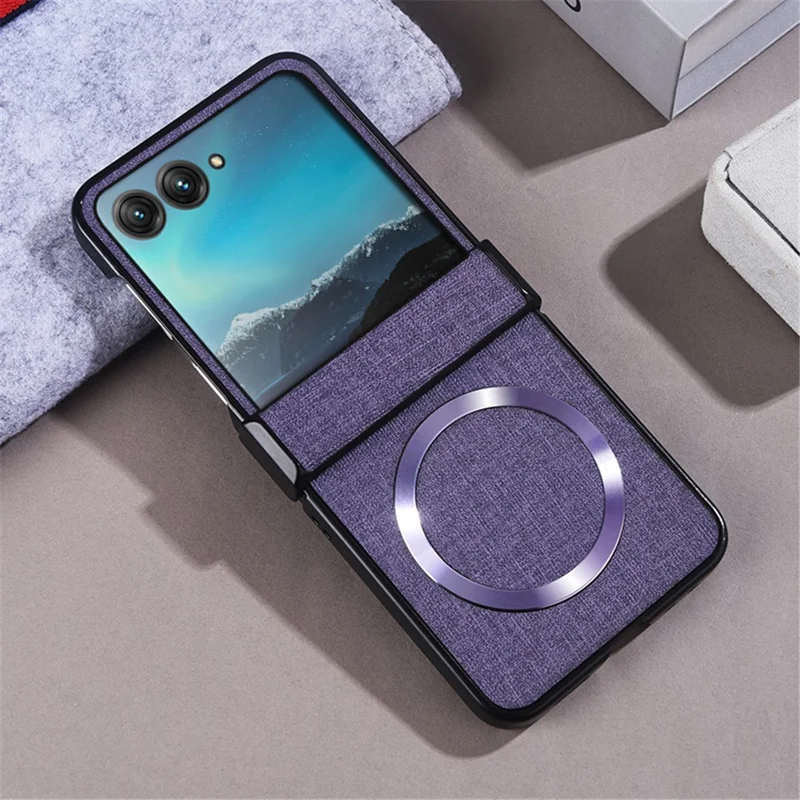 Magnetic Case For Motorola Razr 70 / 60 / 50 5G / Razr 2026 / 2025 / 2024 Hinge Design PC+Cloth Phone Cover - Purple