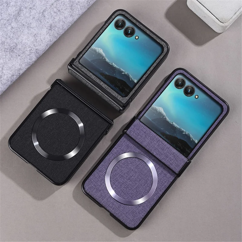 Magnetic Case For Motorola Razr 70 / 60 / 50 5G / Razr 2026 / 2025 / 2024 Hinge Design PC+Cloth Phone Cover - Purple